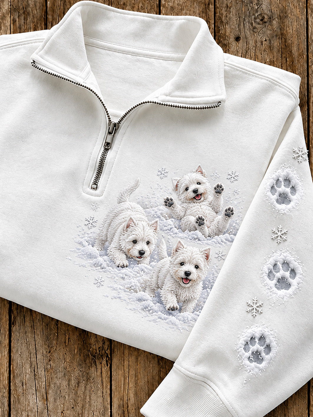 Women's Winter Westies Pattern Causal Half-Zip Sweatshirt