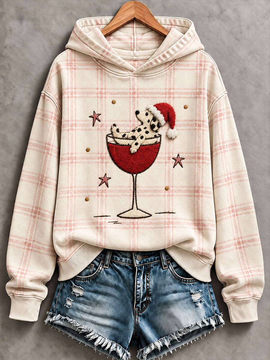 Women’s "Dalmatian & Wine Glass" Christmas Fun Print Casual Sweatshirt