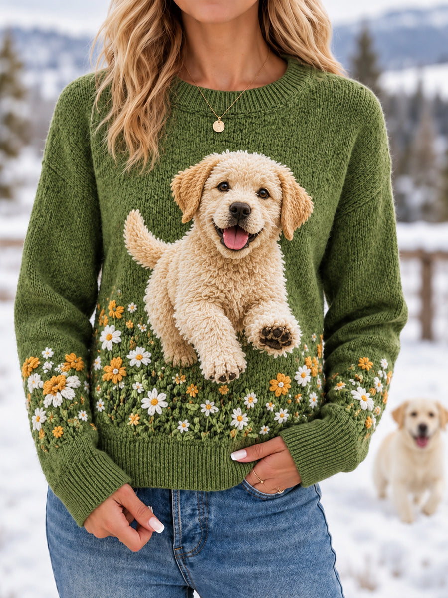 Women's Cute Labrador Retriever Print Dog Lover Casual Sweater