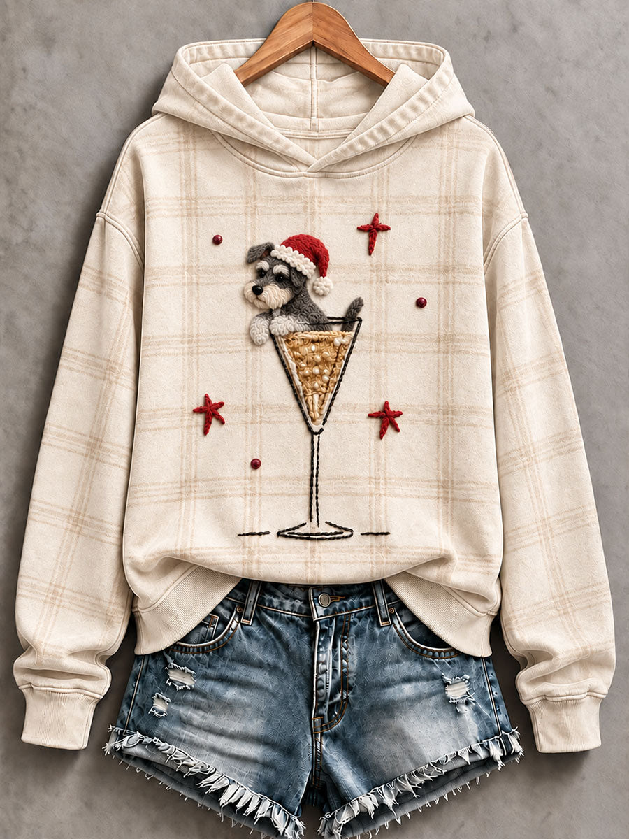 Women’s "Schnauzer & Champagne" Christmas Fun Print Casual Sweatshirt