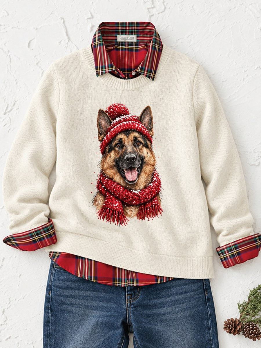 Women's Cute German Shepherd Print Dog Lover Christmas Casual Sweater