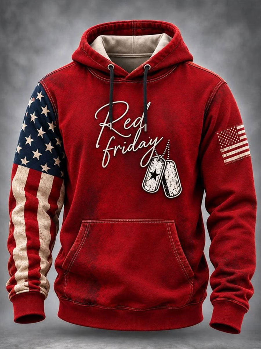 Men's Red Friday Printed Casual Hoodie