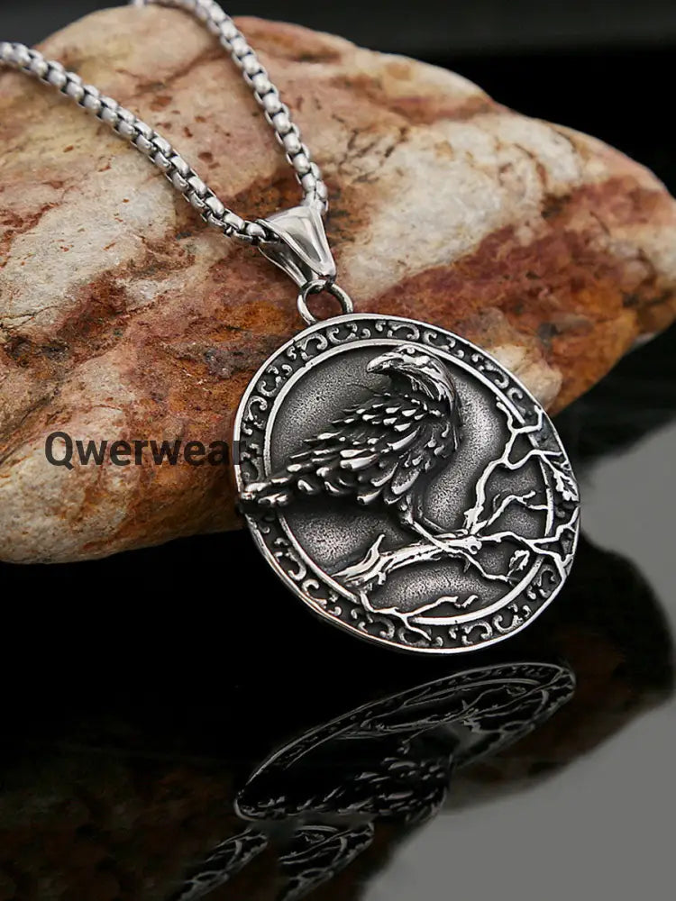 Stainless Steel Men’s Necklace Crow Pendant