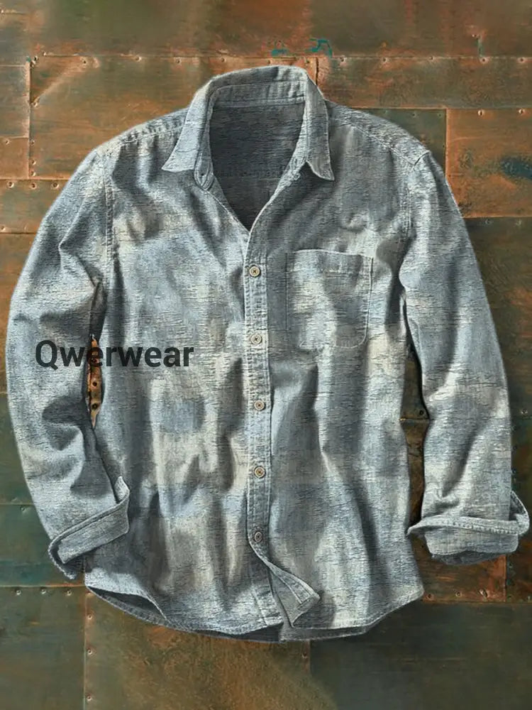 Unisex Abstract Art Illustration Print Long Sleeve Shirt As picture / S Mens shirts