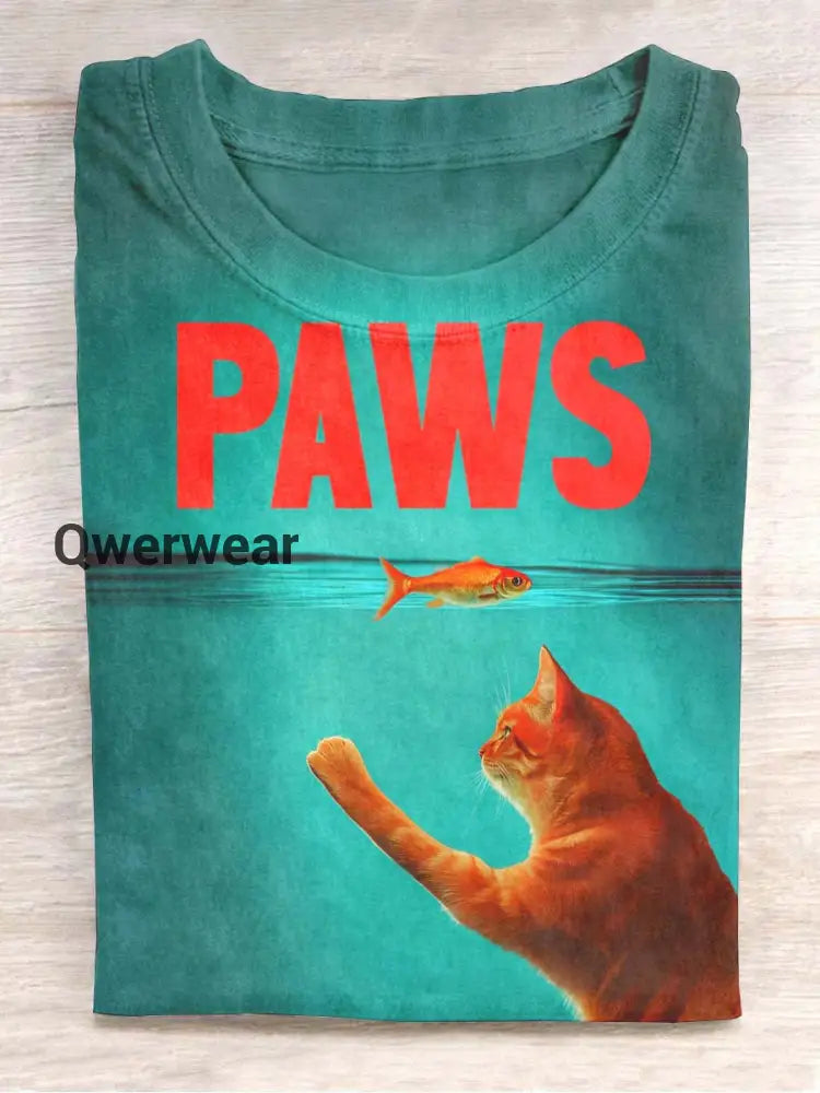 Unisex Fun Goldfish Cat Print Casual Short Sleeve T-Shirt As picture / S