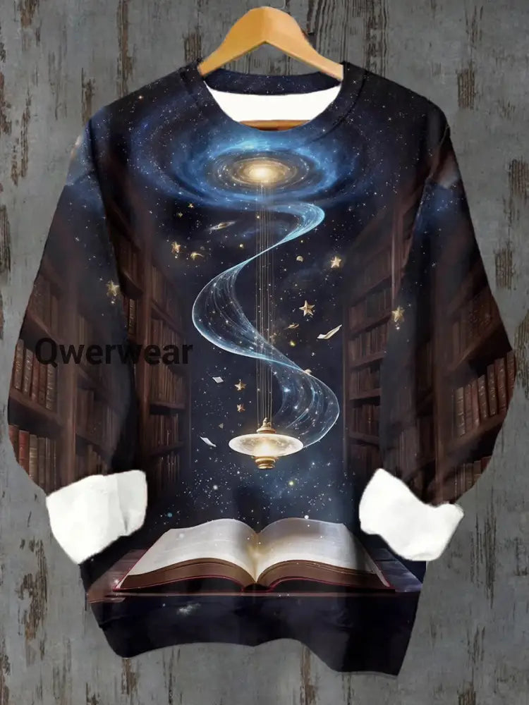 Unisex Magic Book Astrolabe Pattern Casual Crew Neck Sweatshirt Navy Blue / S