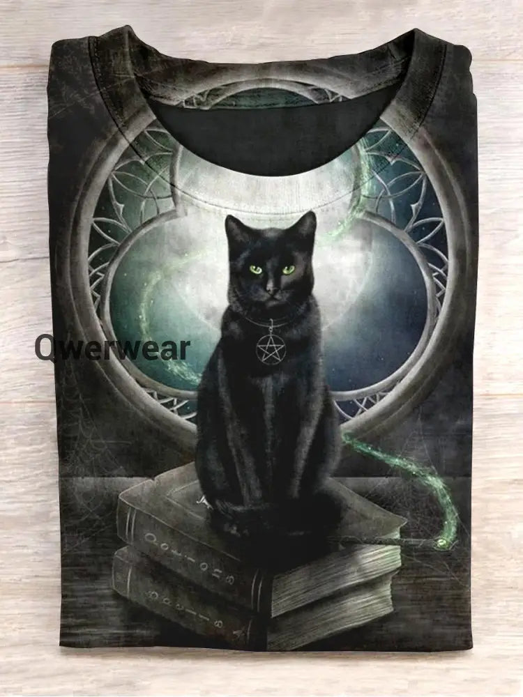 Unisex Magic Cat Abstract Print Design T-Shirt Black / S