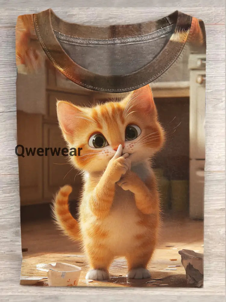 Unisex Retro Cat Fun Art Print Fashion Short Sleeve T-Shirt Tops A / S