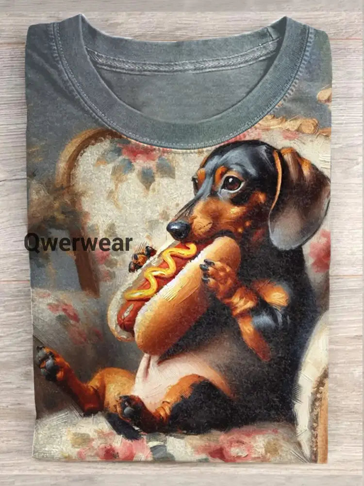 Unisex Retro Fun Dog Art Print Fashion Short Sleeve T-Shirt Tops A / S