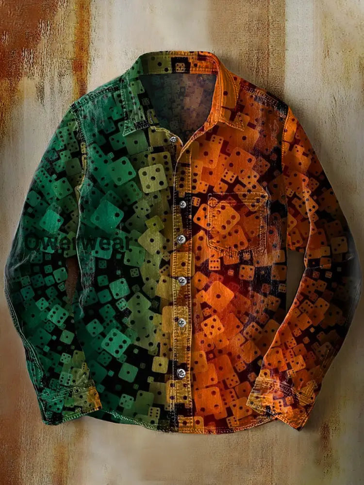 Unisex Simple Retro Fashion Colorful Art Print Lapel Long Sleeve Pocket Shirt A / S Mens shirts