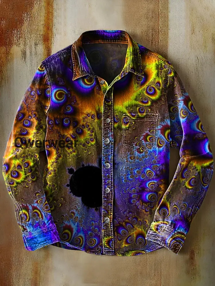 Unisex Simple Retro Fashion Colorful Art Print Lapel Long Sleeve Pocket Shirt D / S Mens shirts