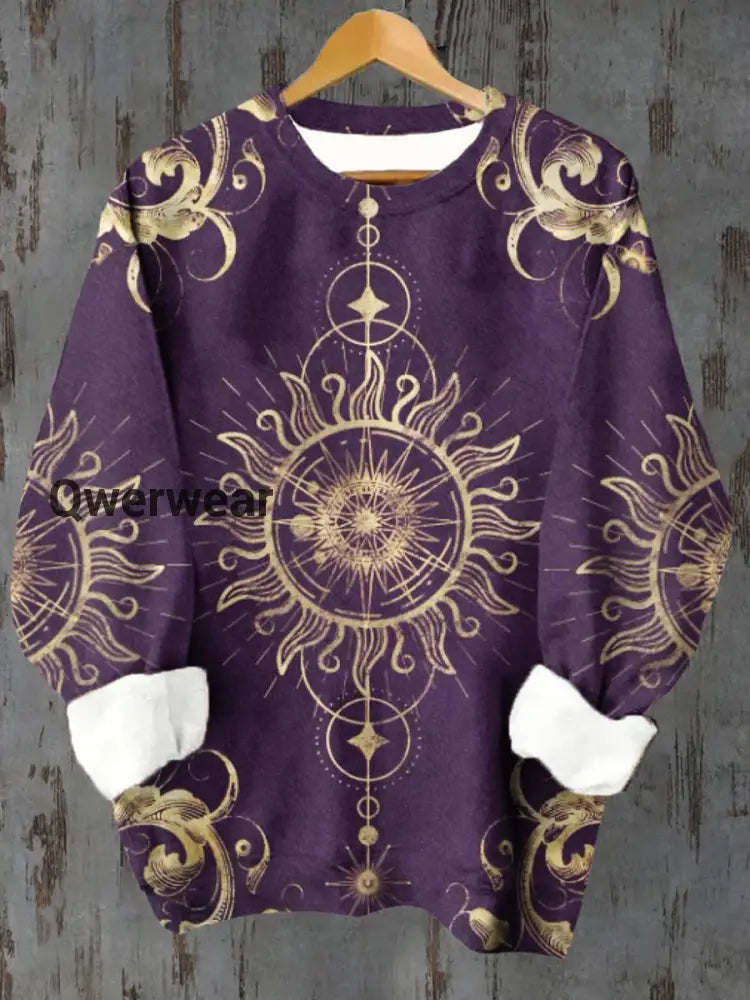 Unisex Tarot Card Pattern Casual Crew Neck Long Sleeve Sweatshirt Purple / S
