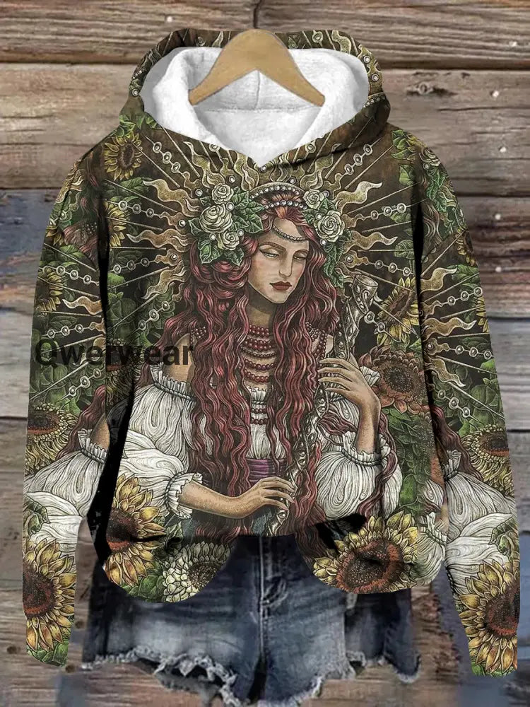 Unisex Tarot Goddess Graphic Casual Hooded Sweatshirt Green / S
