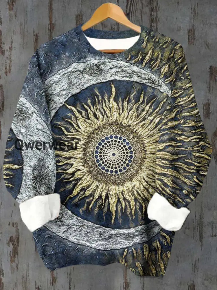 Unisex Tarot Sun And Moon Pattern Casual Crew Neck Long Sleeve Sweatshirt Blue / S