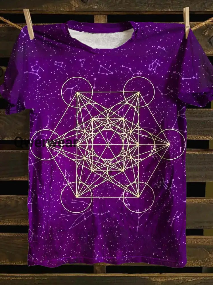 Unisex Twelve Constellations Tarot Card Pattern Casual Round Neck Short Sleeve T-Shirt Purple / S