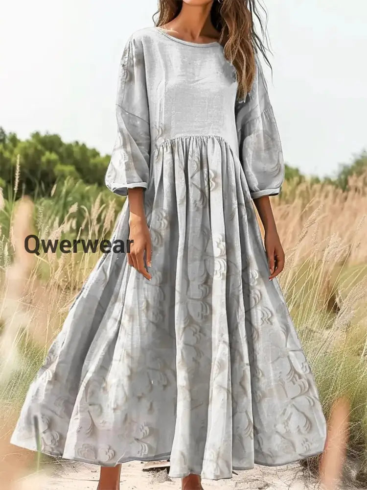 Vintage Bohemian Floral Print Elegant Chic Loose Midi Dress-DR-F-280