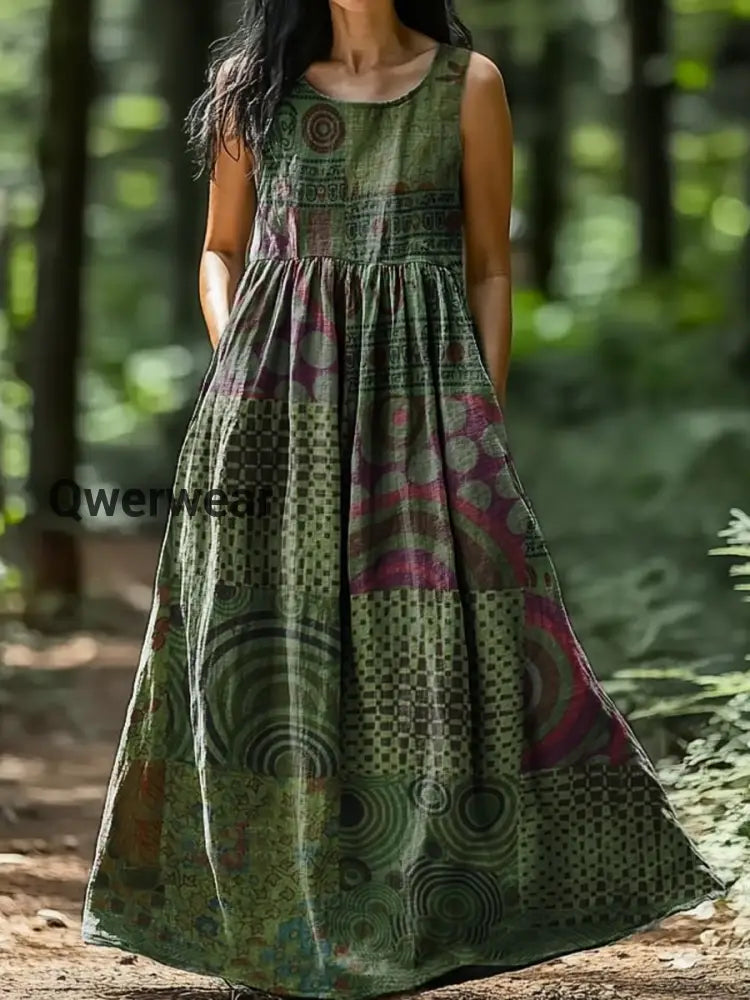 Vintage Bohemian Floral Print Elegant Chic Loose Midi Dress-DR-F-367 A / S