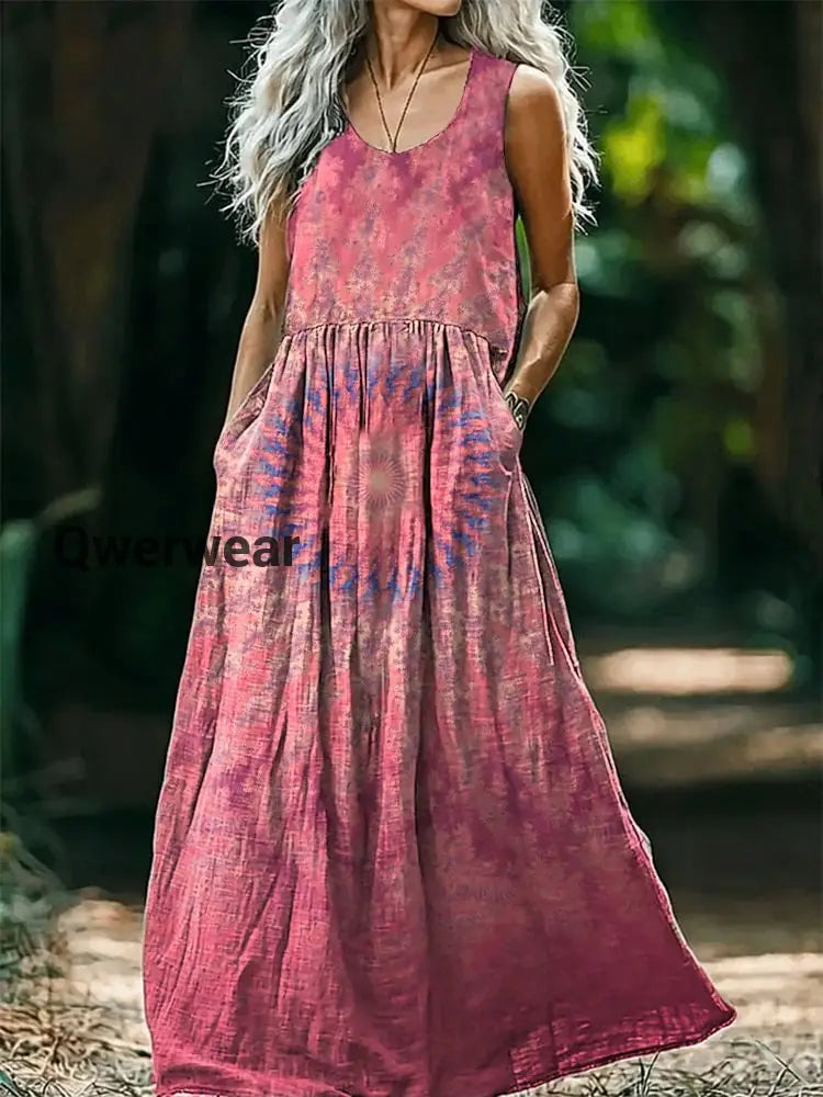 Vintage Bohemian Floral Print Elegant Chic Loose Midi Dress-DR-F-395