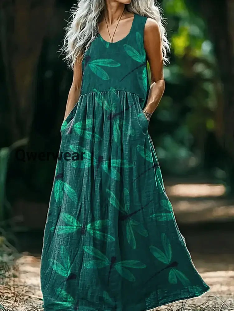 Vintage Bohemian Floral Print Elegant Chic Loose Midi Dress-DR-F-401