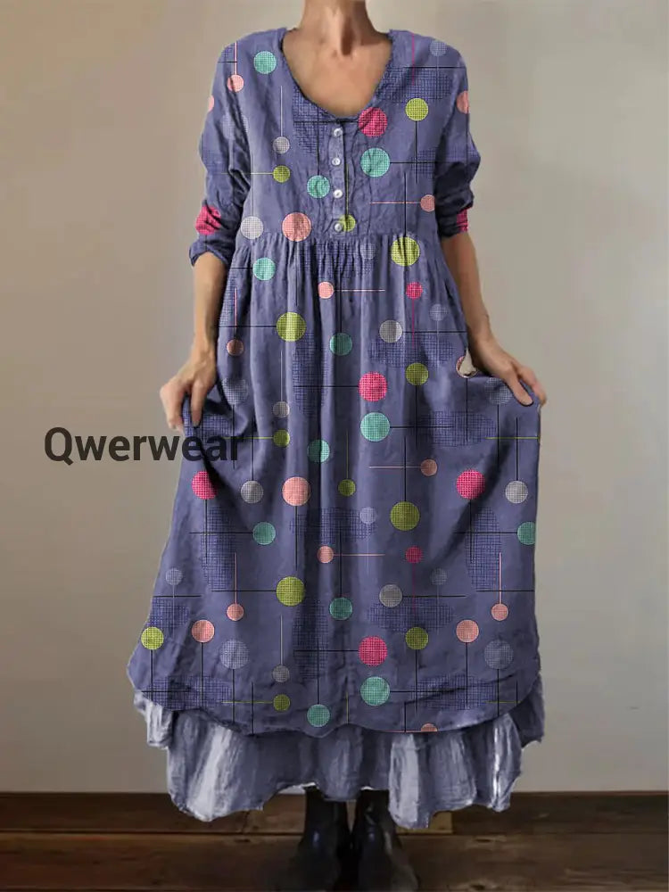 Vintage Floral Print Elegant Chic Loose Midi Dress Purple / S