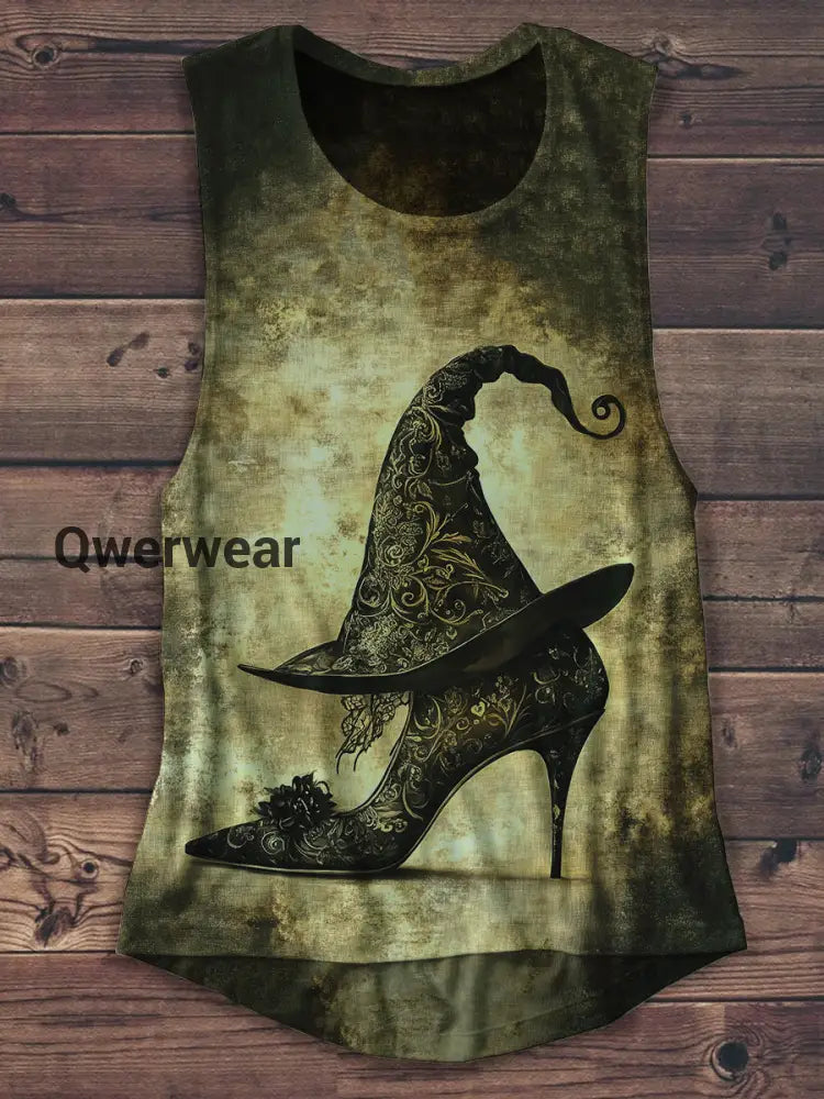 Witch Art Print Unisex Casual Tank Top Brown / S