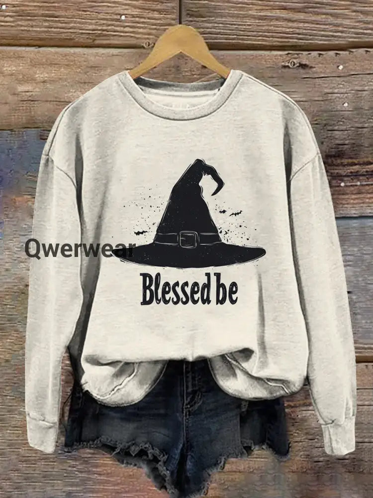Witch Art Print Unisex Crew Neck Long Sleeve Casual Sweatshirt Beige / S