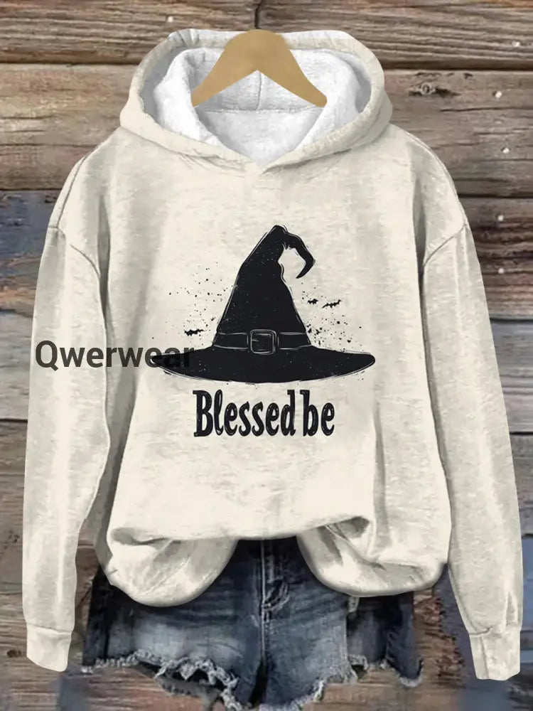 Witch Art Print Unisex Long Sleeve Casual Hooded Sweatshirt Beige / S