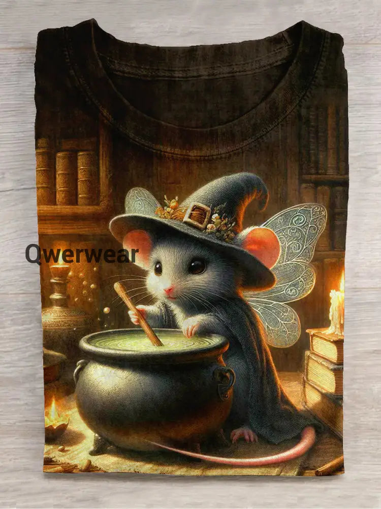 Witch Art Print Unisex Round Neck Short Sleeve Casual T-Shirt Dark Brown / S