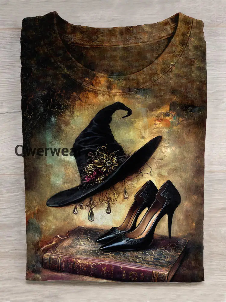 Witch Art Print Unisex Round Neck Short Sleeve Casual T-Shirt Dark Brown / S