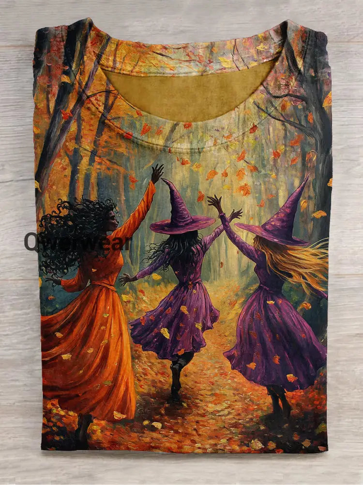 Witch Art Print Unisex Round Neck Short Sleeve Casual T-Shirt Yellow / S