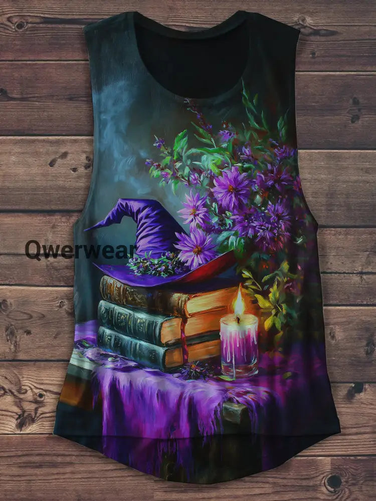Witch Magic Book Art Print Unisex Casual Tank Top Black-Purple / S