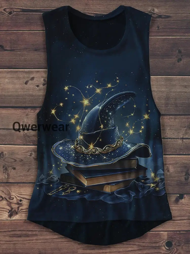 Witch Magic Book Art Print Unisex Casual Tank Top Navy Blue / S