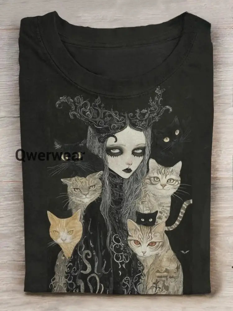 Witch With Cats Art Print T-shirt