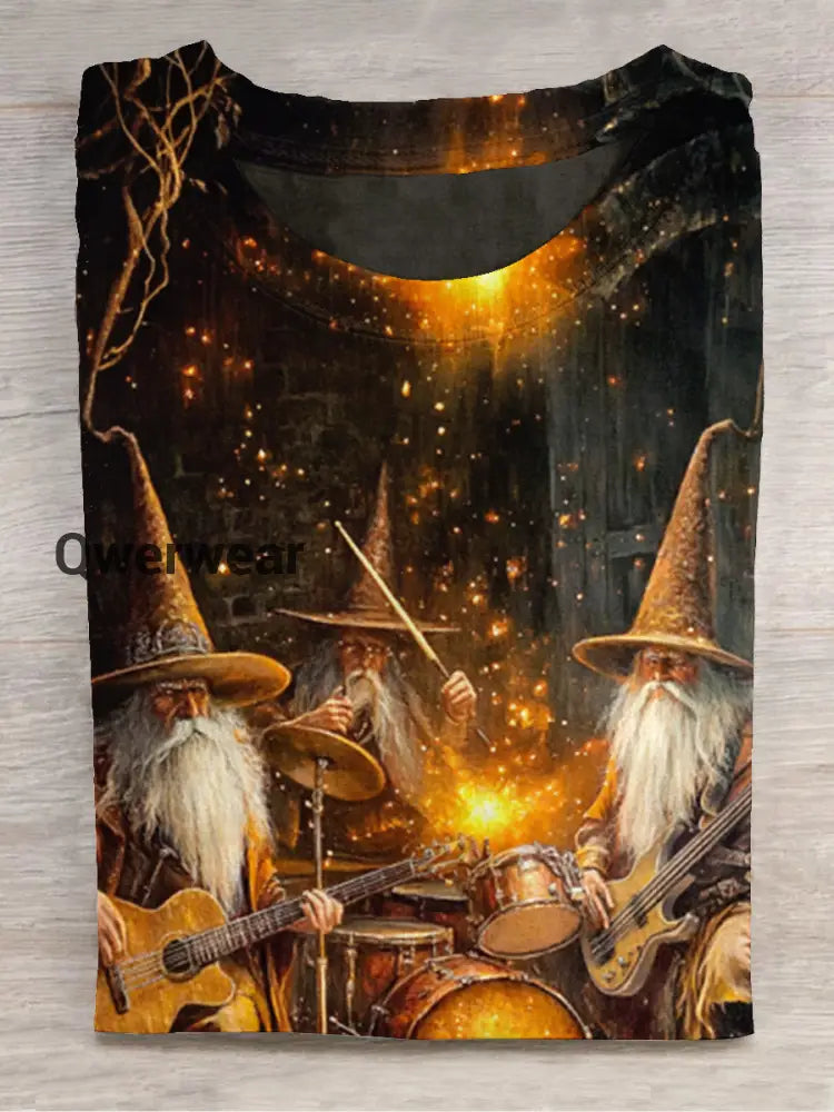 Wizard Witch Magic Hat Art Shirt Printed Round Neck Short Sleeve Casual T-Shirt Orange-Black / S