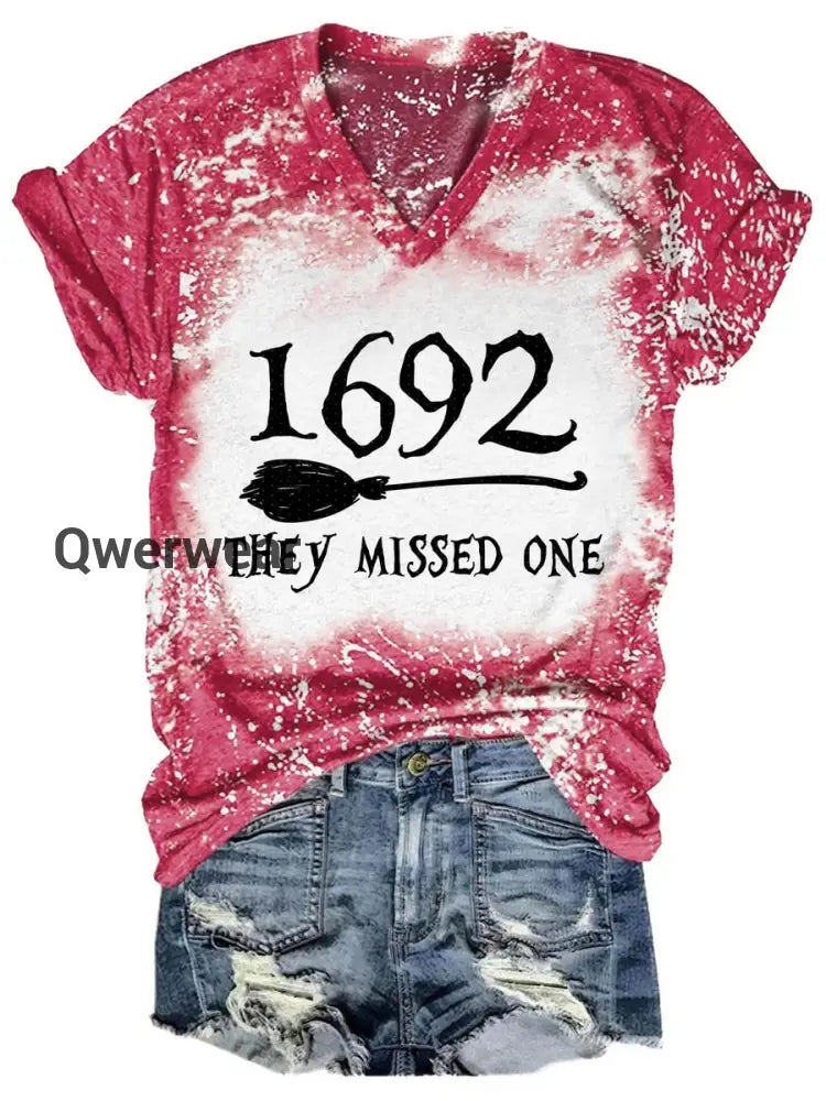 Women’s 1692 Witch Print Tie-Dye V-Neck T-Shirt Pink / S