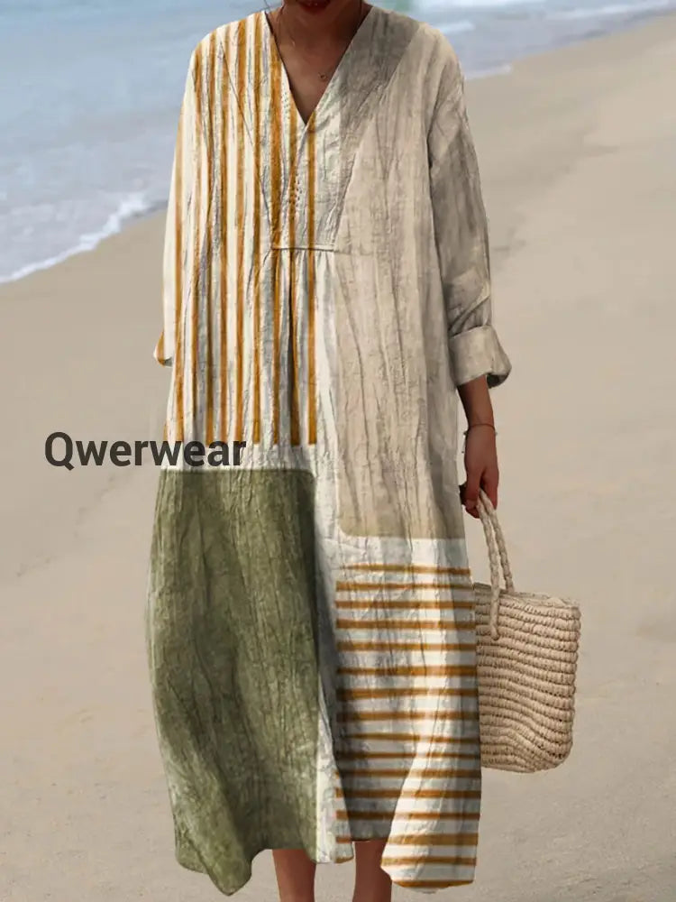 Women’s Abstract Pattern Art Print Cotton Dress Green / S