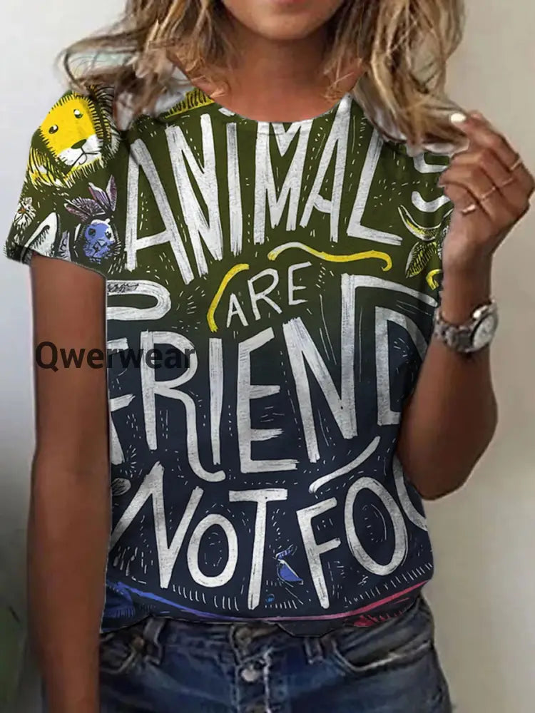 Women’s Animal Friendly Art Print Casual T-shirt A / S