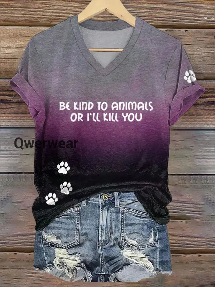 Women’s be kind to animals or I’ll kill you V-neck T-shirt Purple / S