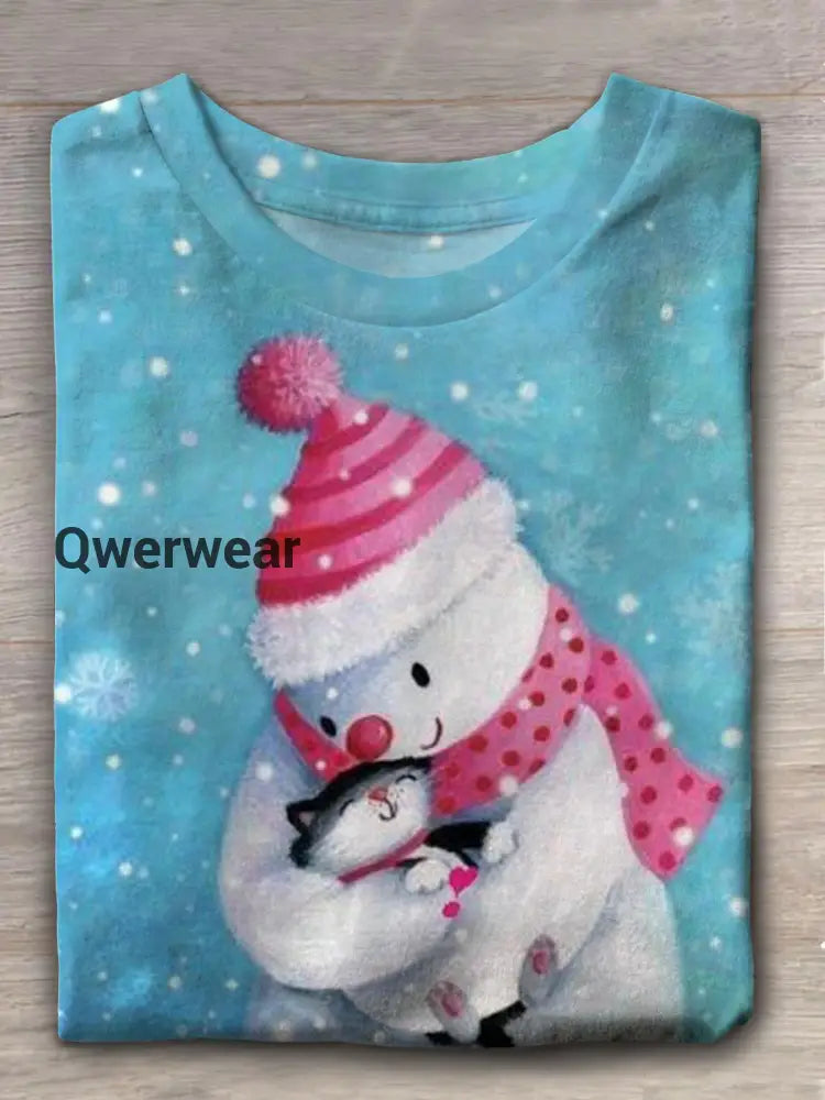 Women’s Christmas Snowman Print T-Shirt Mixed Color / S Women\’s Tops