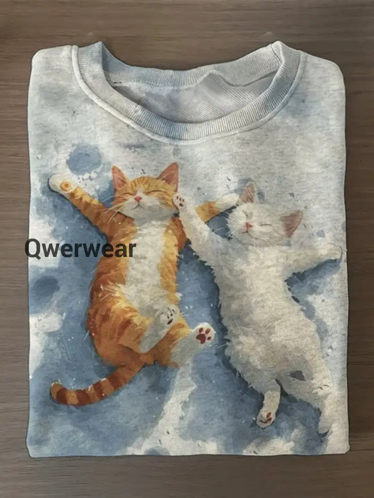 Women’s Cute cats Printed Long Sleeve Casual Top Mixed Color / S Women\’s Tops