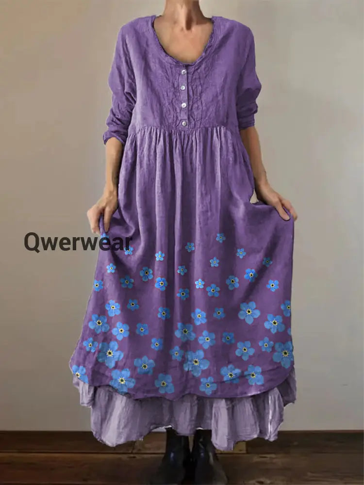 Women’s Forget-Me-Not Print Purple Alzheimer’s Awareness Support Dress Purple / S