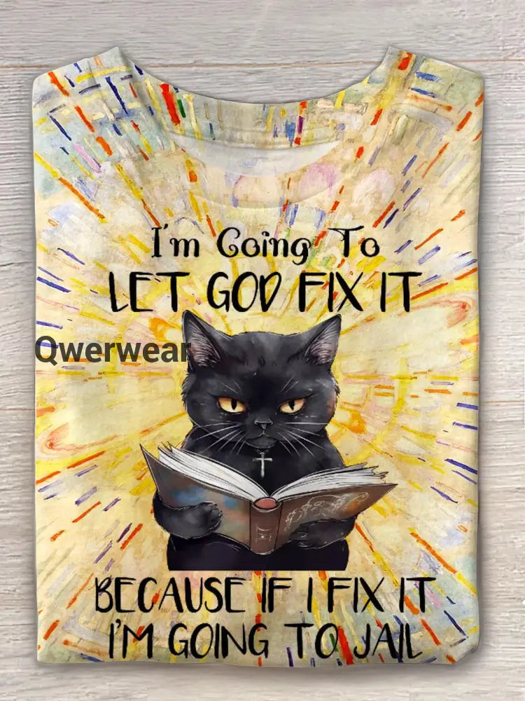 Women’s Funny Cat Christian Print Crew Neck T-shirt Mixed Color / S