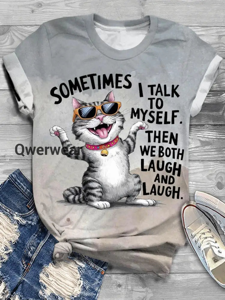 Women’s Funny Cat Crew Neck T-shirt Mixed Color / S Women\’s Tops