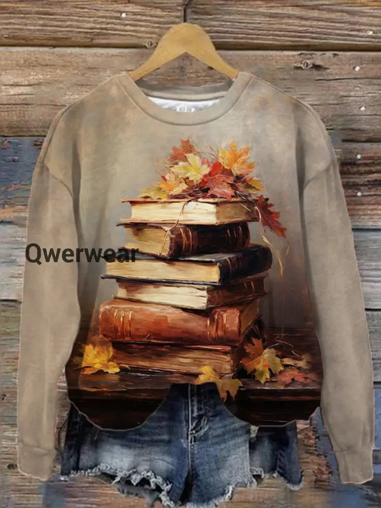 Women’s Maple Leaf Book Print Vintage Top multicolor / S Women\’s Tops