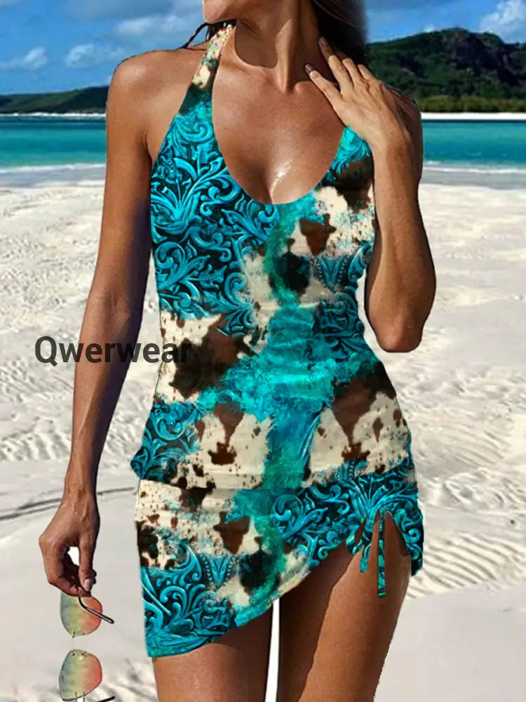 Women’s Vintage Leopard print Print Pleated V-Neck Casual Swimsuit A / S