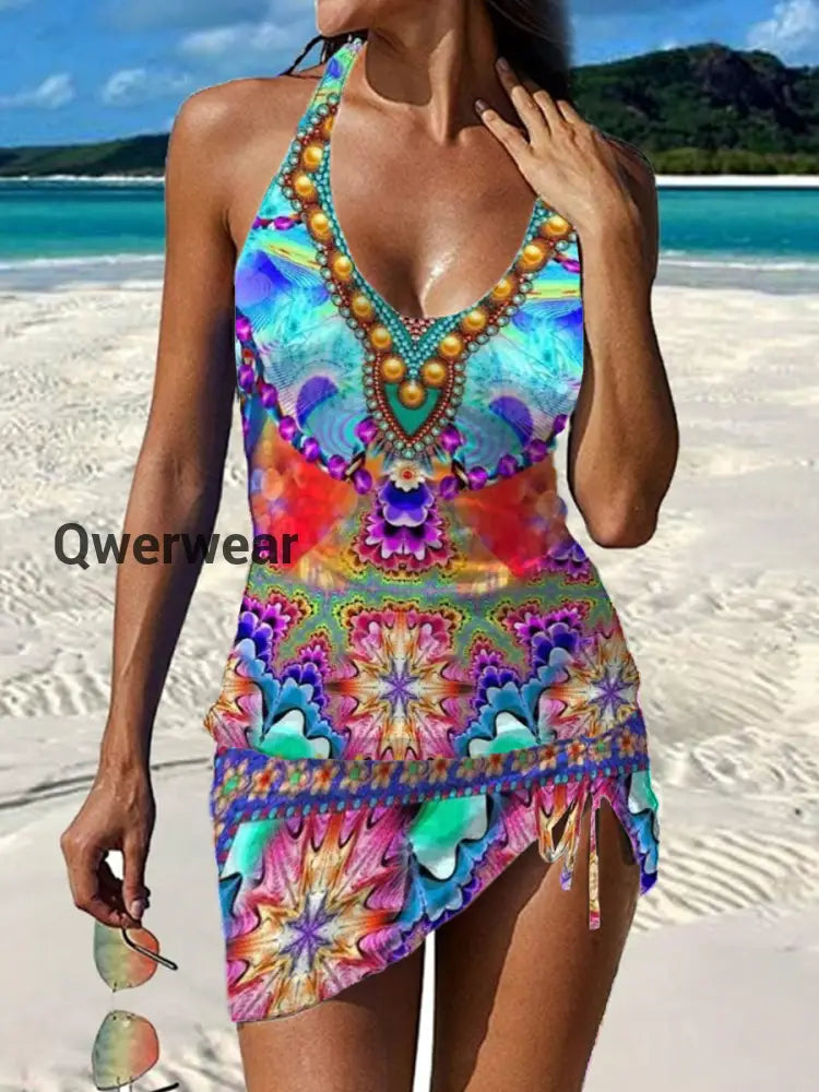 Women’s Vintage Leopard print Print Pleated V-Neck Casual Swimsuit A / S