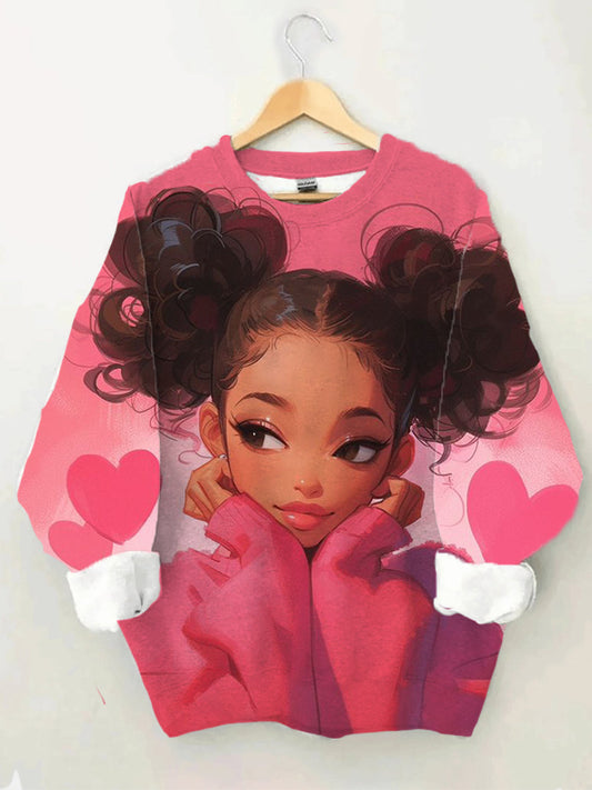 Women's Valentine's Day Beautiful Girl Heart Print Casual Sweatshirt