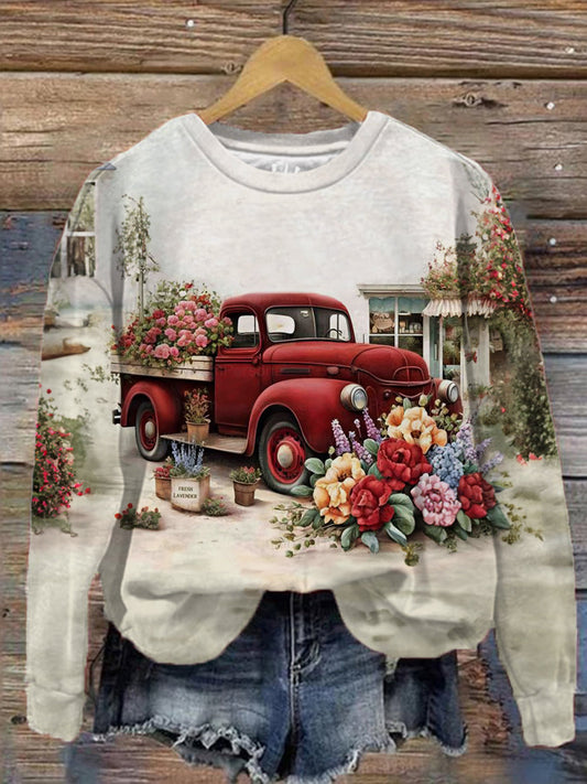 Women's Trucker Floral Print Long Sleeve Top