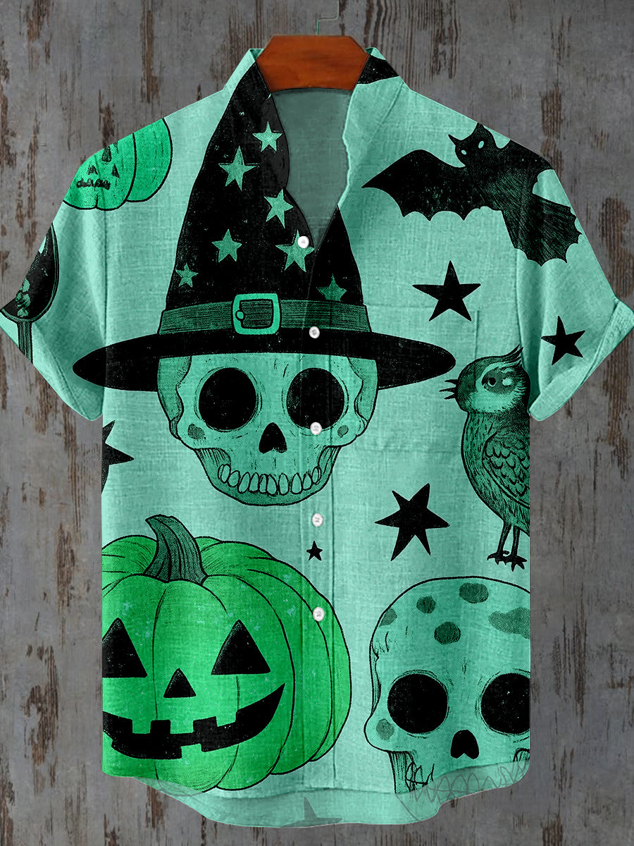 Halloween Green Skull Pumpkin Art Print Casual Shirt