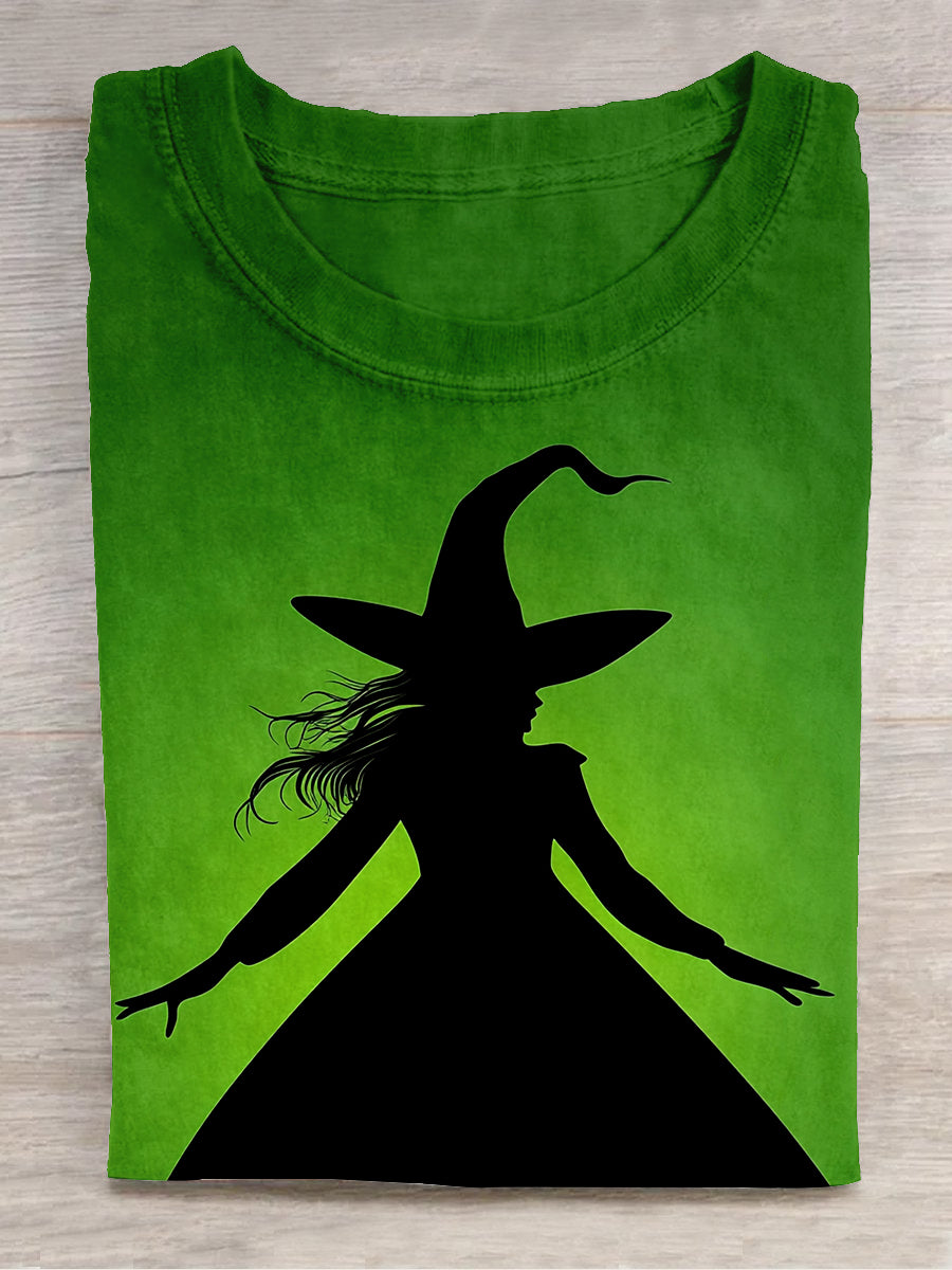 Green Witch Art Print Short Sleeve Casual T-Shirt